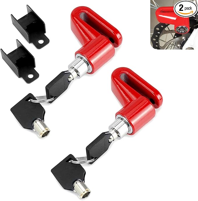 2 PCS Motorcycle Anti-Theft Disc Brake Locks, Heavy Duty Security Wheel Disc Lock with Holder & 2 Keys, Universal Safety Brake Lock for Motorcycle Bike Scooter (Red)