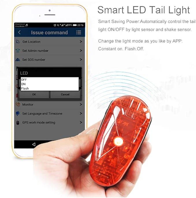 GPS Tracker for Bike Bicycle GPS Tracker Hidden GPS Tracking Device for Motorcycle Motorbike Anti-Lost Anti-Theft, with LED Tail Light - 4G TK906