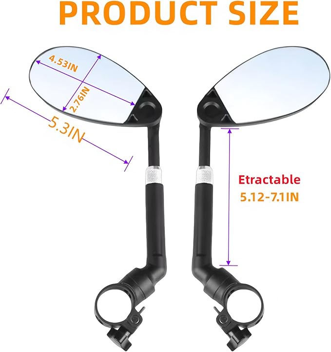 2 Pack Bike Mirrors,[New Version]Handlebar Bike Mirror with Telescopic Linkage,360° Adjustable Safety Bicycle Rear View Mirrors,Anti-Glare Shatterproof Glass Lens,Compatible with E-bikes,Mountain Bike