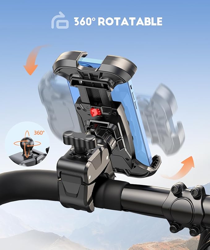 2026 Upgrade Motorcycle Phone Mount [Heavy-Duty Clamp & 360° Rotation], Super Stable Bike Phone Holder for iPhone 17/16/15/14 & 4.7-6.8" Phone, Phone Holder for Bike/Bicycle/Motorbike/Scooter