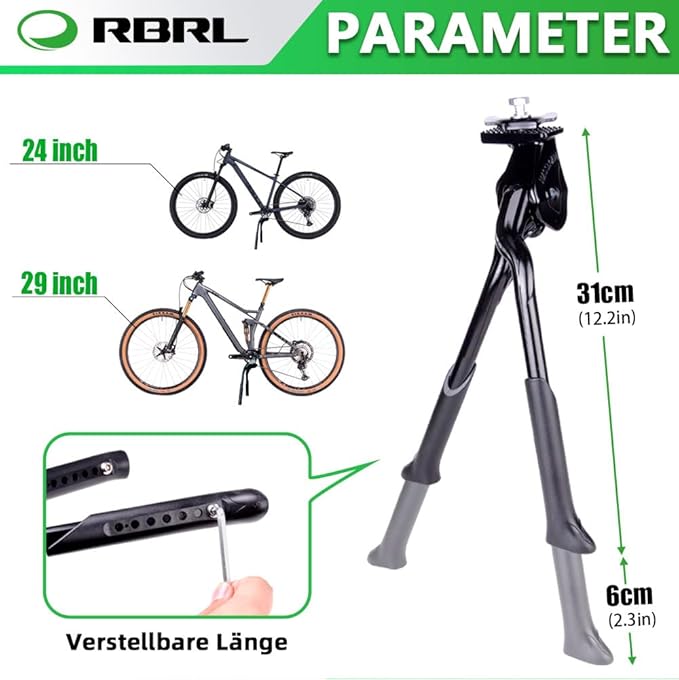 RBRL Bike Kickstand, Double Leg Center Mount, Heavy-Duty Adjustable Bicycle Kickstand, Mount for 24-29 Inch Adjustable Bicycles Aluminium Alloy Bike Kick Stand Support Storage