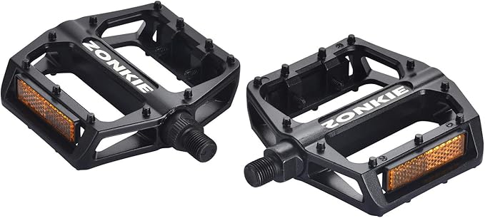 ZONKIE Mountain Bike Pedal, Aluminum Alloy Flat Platform Bicycle Pedals with Reflector for Road Bike and MTB, Sealed DU Bearing, Threads Size 1/2 Inch and 9/16 Inch