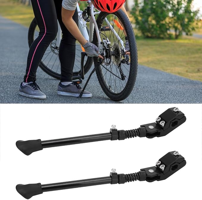 2PCS Adjustable Bike Kickstand 22-41cm - Aluminum Alloy Side Stand for Mountain, Road & Folding Bicycles, Non-Slip Support for 16"-700C Wheels