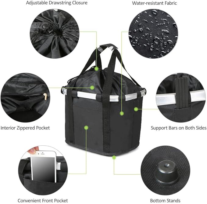 Detachable Bike Basket, Dog Cat Bicycle Handlebar Front Bag Pet Carrier with 5 FT Dog Leash for Cycling, Shopping, Picnic, and Outdoor