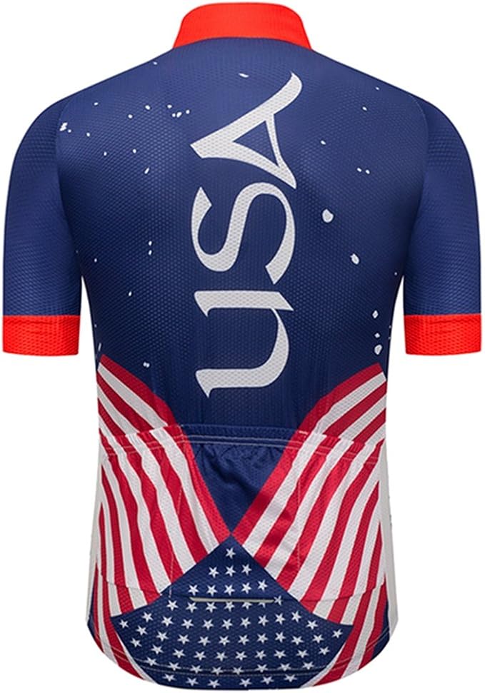 Weimostar Men's USA Cycling Jersey Short Sleeve Biking Shirts Breathable with Pockets