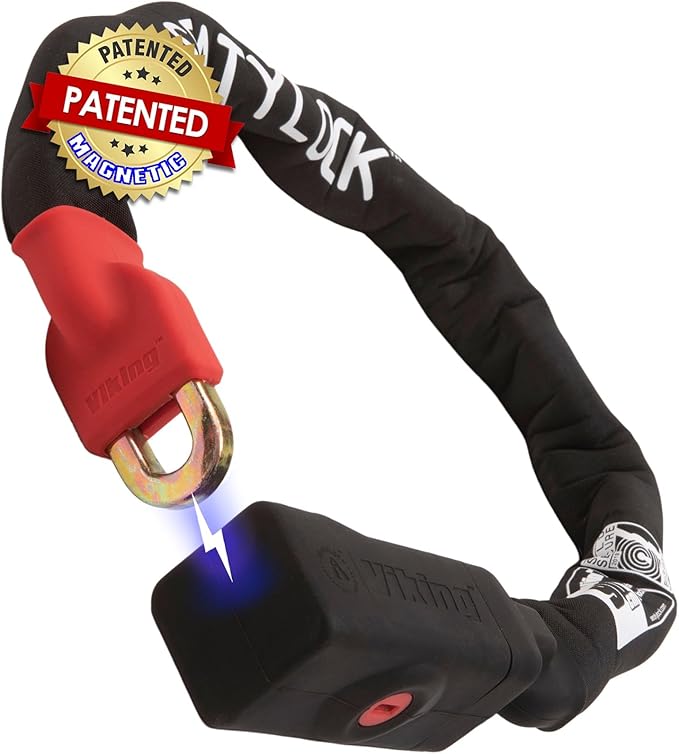 Seatylock Viking Bike Chain Lock with Key - Magnetic Patented Sold Secure Rated - Heavy Duty Anti Theft - Smart Ultra Security Bicycle Lock (35.41 Inch, Gold Rated)