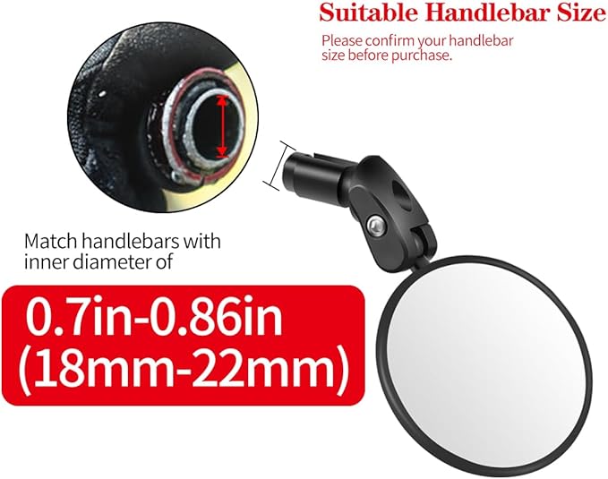 Handlebar Bike Mirrors, 2pcs Bicycle Rearview Mirror Set, Adjustable Handlebar Mounted Convex Mirror with Allen Wrench, for Mountain Road Bikes