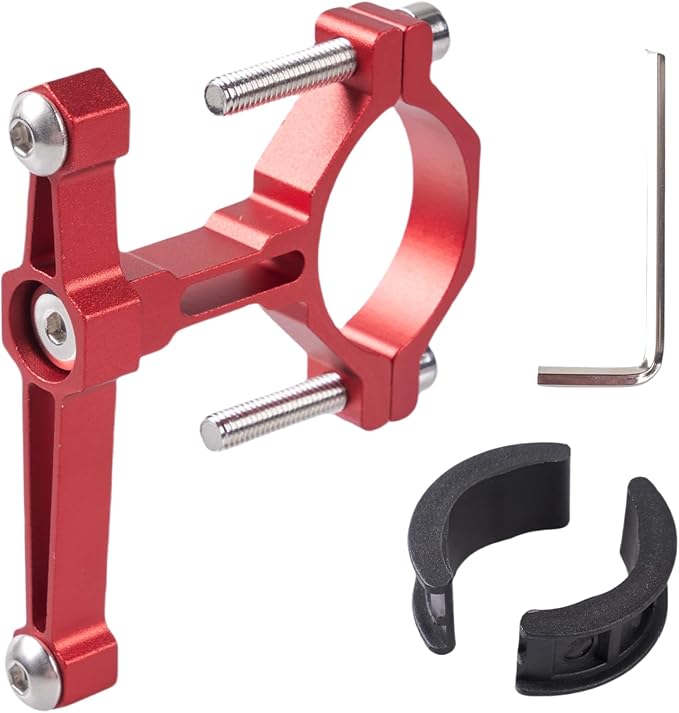 Adjustable Bike Water Bottle Cage Adapter,Anodized Aluminum Alloy Mount for Handlebars Seatposts,Universal Adapter for MTB/Road/E-Bike/Kids Bike, Includes Hex Wrench Anti-Slip Spacers (1, Red)