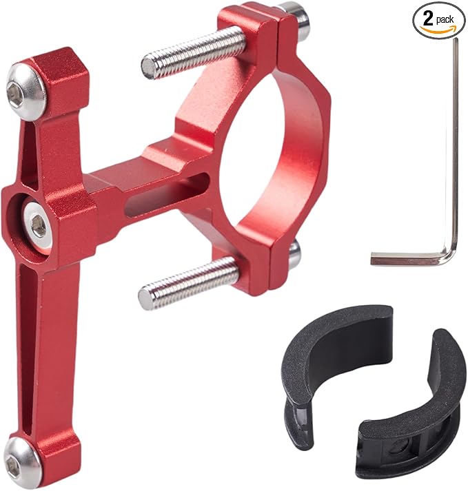 Adjustable Bike Water Bottle Cage Adapter,Anodized Aluminum Alloy Mount for Handlebars Seatposts,Universal Adapter for MTB/Road/E-Bike/Kids Bike, Includes Hex Wrench Anti-Slip Spacers (2, Red)