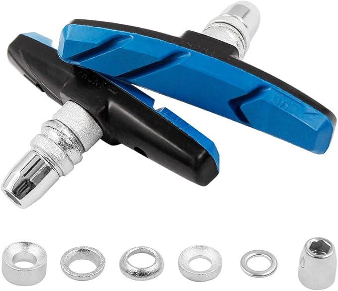Road Passion Bike Brake Pads Set Replacement for Alritz Road Mountain Bicycle V-Brake Blocks Shoes with Hex Nut and Shims, 69mm, 2 Pairs of Blue