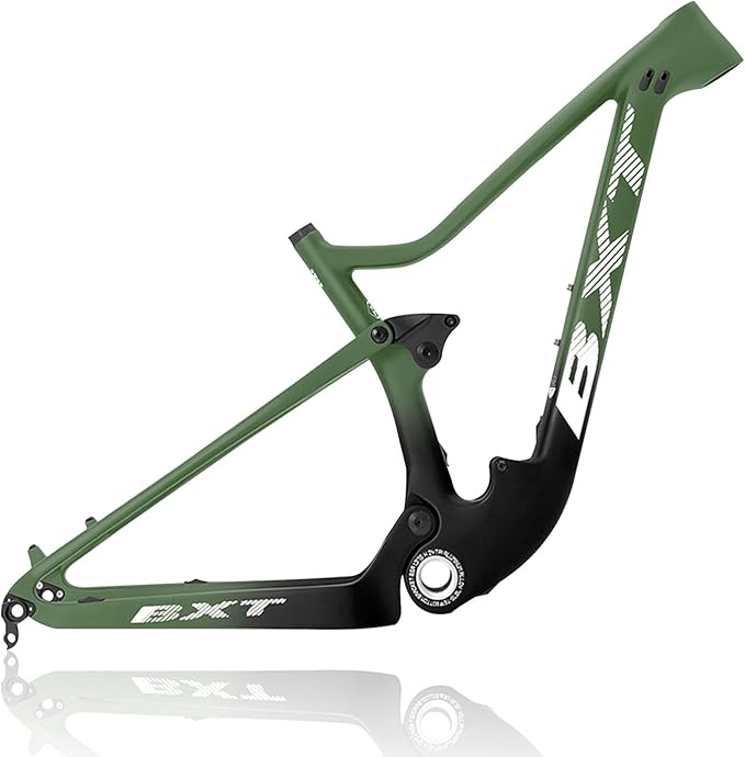 29er Full Suspension Mountain Bike Frame 16/17/19/21inch Carbon Disc Brake Bike Frame XC Soft Tail Enduro Frame Thru-Axle 12 * 142MM/Quick Release 9 * 135MM Travel 100mm(Dark Green,29 * 19")