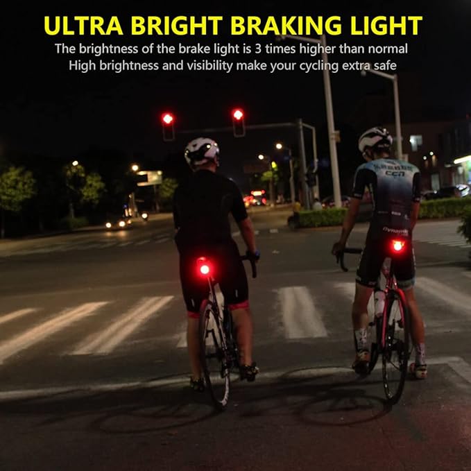Smart Bike Tail Light: Auto On/Off Rear Bicycle Flashlight Ultra Bright Back Brake Light High Lumen Daytime Strobe USB Rechargeable Safety Red Led Taillight Waterproof Road Cycling Lights
