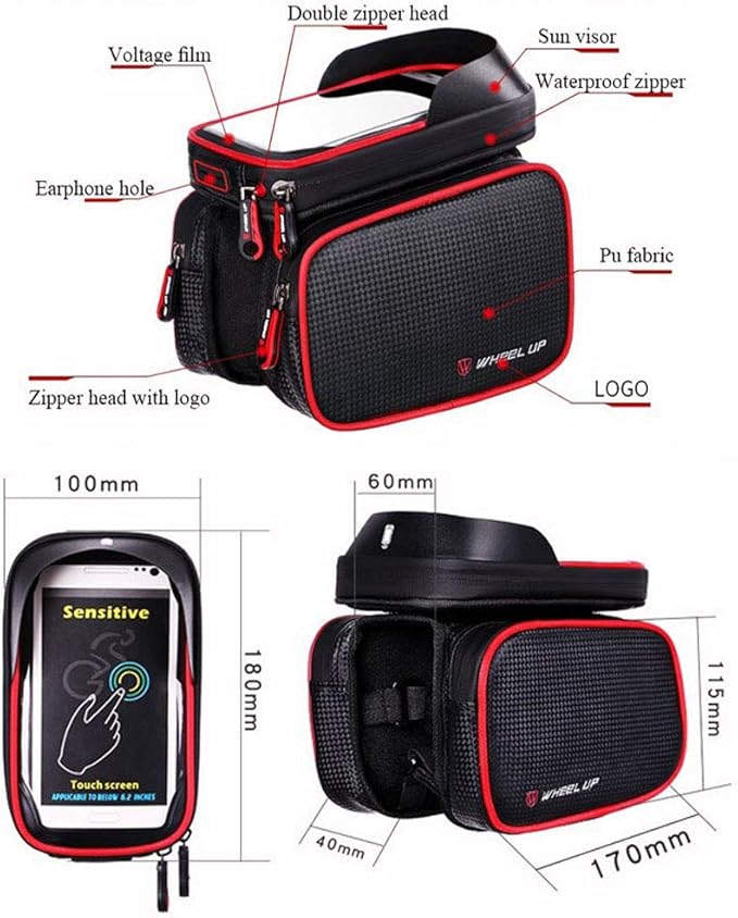 Bike Frame Bag, Bicycle Phone Mount, Waterproof Cycling Front Top Tube Pouch Pannier Bike Phone Holder Stand Cycle Crossbar Storage Bags for iPhone 14 13 12 11 Pro Max X Samsung Smartphone up to 6.7''