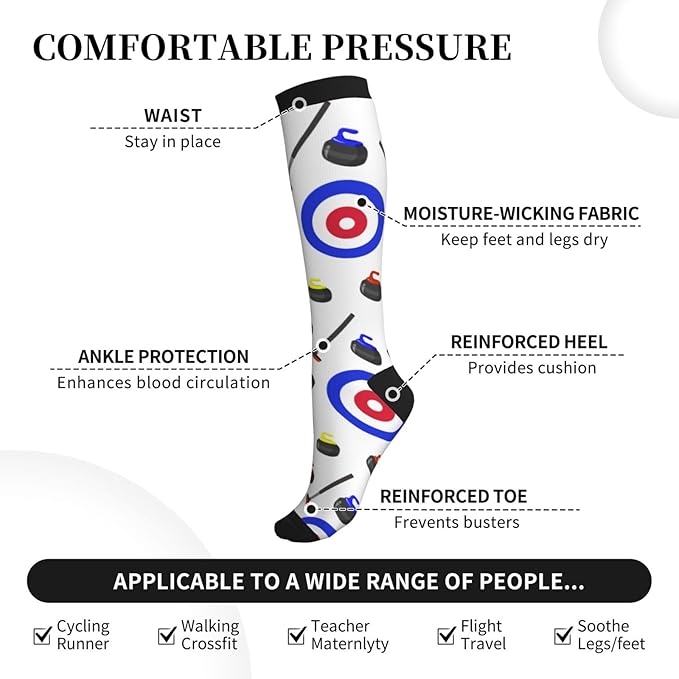 bassyil Compression Socks for Women & Men Circulation 15-20 mmHg Knee High Best Support for Nurses Travel Running Athletic