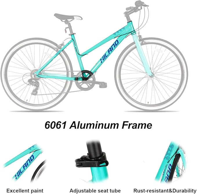 Hiland 700C Wheels Hybrid Bike for Mens and Womens, Step-Over or Step-Through Frame, Urban Commuter Bike, 7 Speeds Road Bicycle for Adult