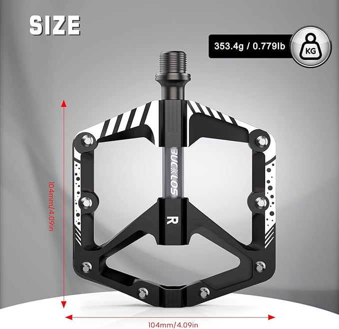 BUCKLOS Mountain Bike Flat Pedals Adult 9/16", Sealed Bearing Large Bicycle Pedal Aluminum Platform with Removable Anti-Skid Nails and Reflectors for MTB Road Gravel BMX Ebike Bikes