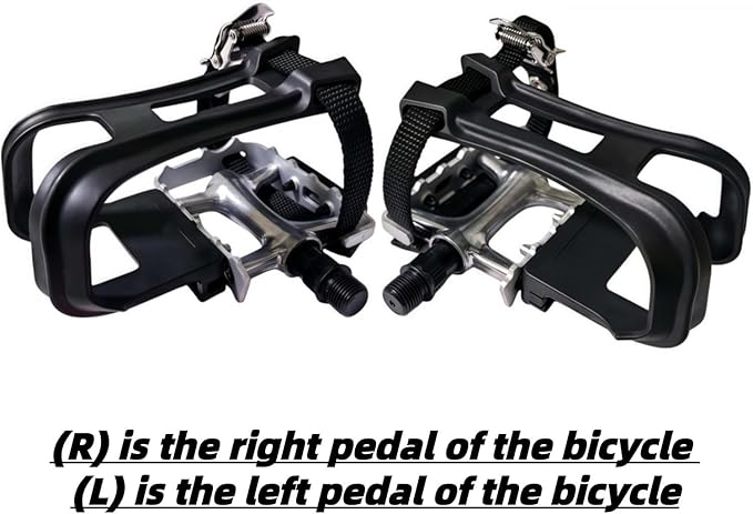 YBEKI All-Terrain Bike Pedals with Toe Clips & Adjustable Straps Dual-Purpose Resin/Alloy Bicycle Pedals 9/16" Spindle - Indoor/Outdoor Use for Exercise/Spin/Road Bikes MTB