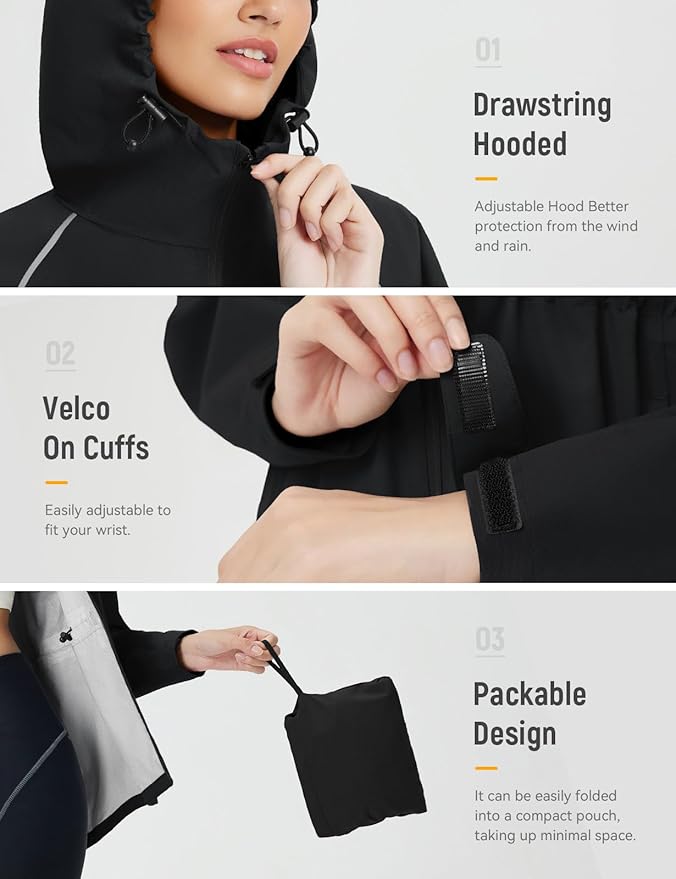 baleaf Women's Rain Jackets Waterproof Windbreaker Packable Lightweight Cycling Running Jacket Hiking Gear Reflective Hooded
