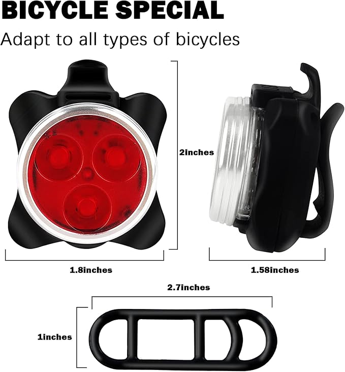 Rechargeable LED Bike Light Sets, Super Bright Front Headlights and Rear LED Bicycle Lights, 650mah Lithium Batteries