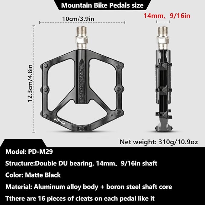 Mountain Bike Pedals, Large Size Aluminum Alloy Body with Boron Steel Spindle, Equipped with DU Bearings, Ideal for Road Mountain BMX MTB Bike
