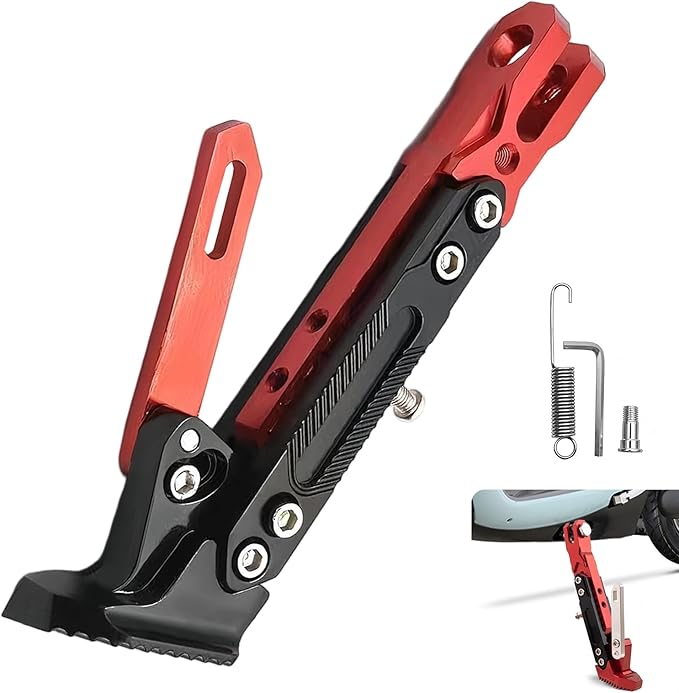 Motorcycle Kickstand, Height Adjustable Foot Side Support Parking Kickstand, Aluminum Alloy Tripod Holder Foot Side Support Stand Modified, Universal for Scooter Motorbike Motocross (Red)