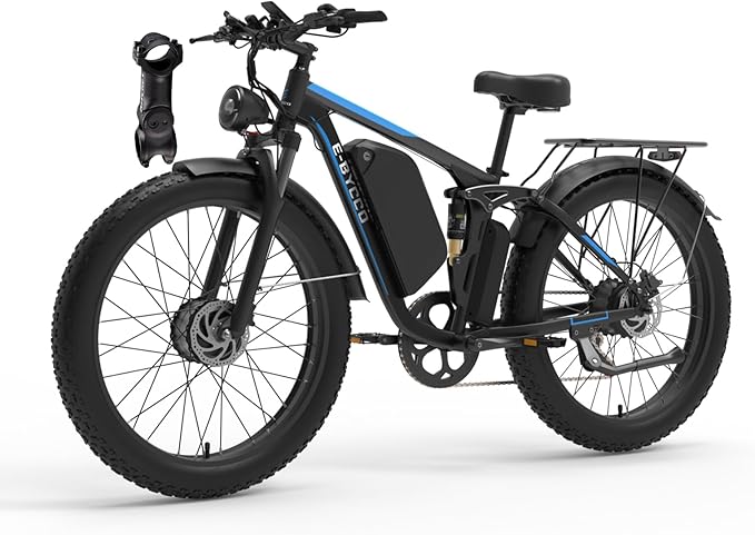 Electric Bike, Max 40-45MPH & 100 Miles, 5000W Peak Dual Motor Adult E-Bike, 52V 32Ah Battery Ebike, 24'' 26" Hydraulic Disc Brakes, Fat Tire All-Terrain Hunting Electric Bike, Full Suspension