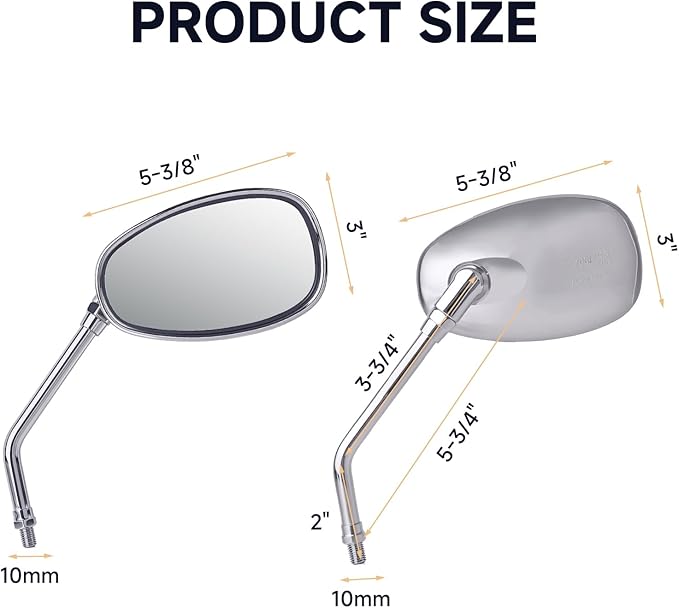 Universal Motorcycle Mirrors - M10 Chrome Oval Handlebar Rearview Mirrors Compatible with Honda Shadow MSX125 Kawasaki Vulcan Z900 Suzuki SV650 Volusia