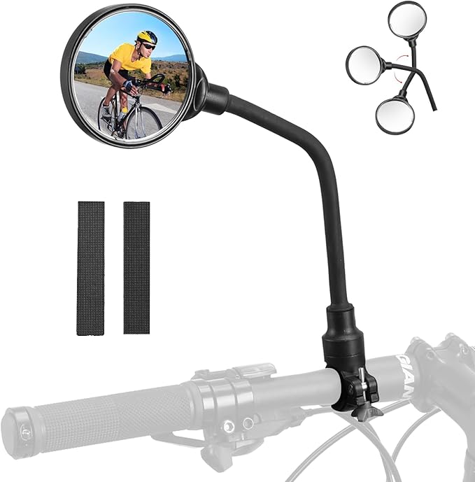 ROCKBROS Bike Mirror Handlebar Mount 360°Rotatable Adjustable Bicycle Rear View Mirror HD Wide Angle Clear Acrylic Convex Safe Bike Mirror for Mountain Road Bike Electric Motorcycle