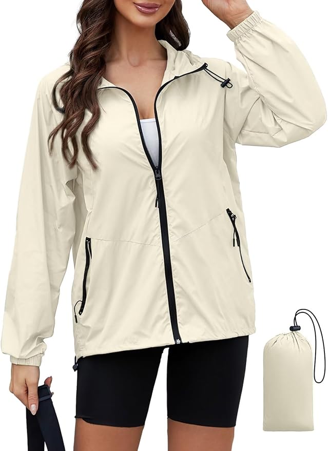 Packable Rain Jacket Women Waterproof Lightweight Jacket With Hood Womens Windbreaker Jacket S-XXL