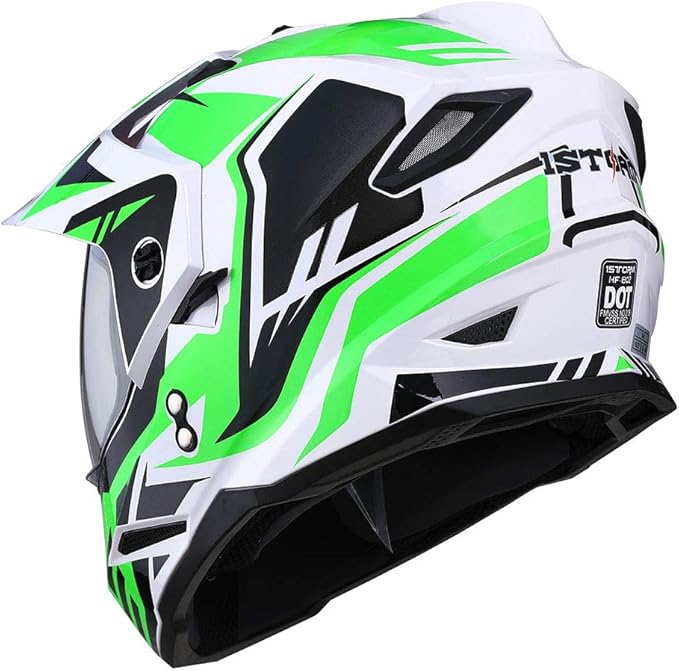 1Storm Dual Sport Motorcycle Motocross Off Road Full Face Helmet Dual Visor: HF802