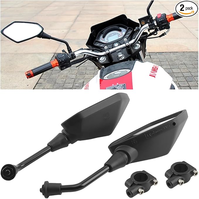 2PCS Motorcycle Mirrors, Dirt Bike Rearview Side Mirror for Handlebar, Adjustible Motorbike Convex Rear View Mirror with 10MM Threaded Bolt, Compatible with Scooter, UTV, ATV