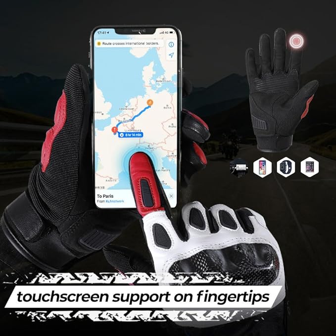 WTACTFUL Goatskin Leather Carbon Knuckle Motorcycle Gloves for Ultimate Protection and Comfort