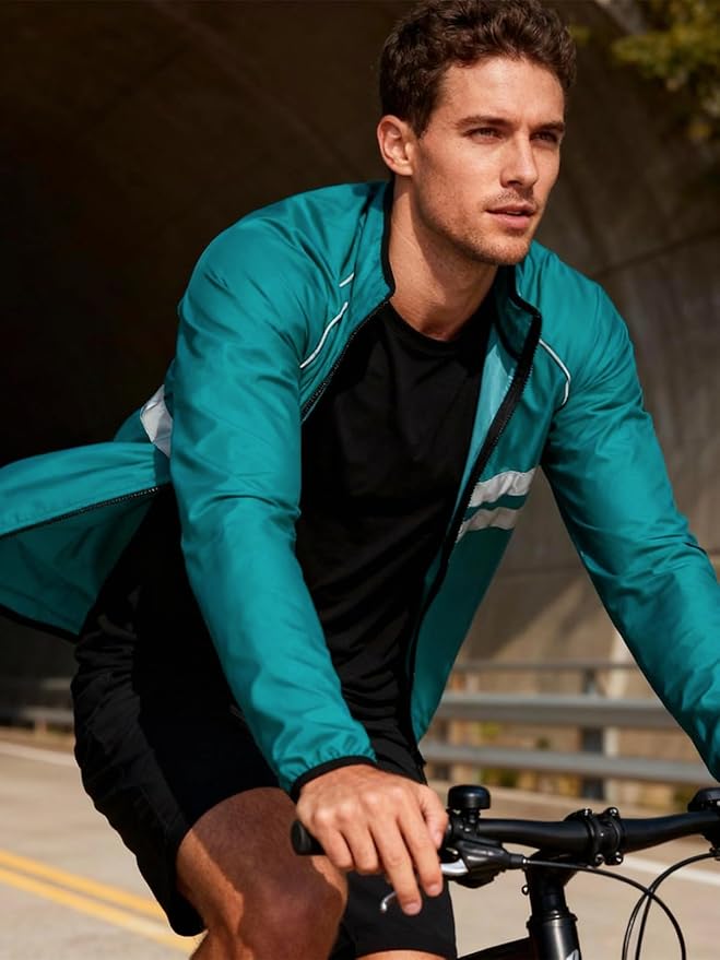 WOSAWE Men's High Visibility Cycling Wind Jacket Water Resistance Reflective Windbreaker