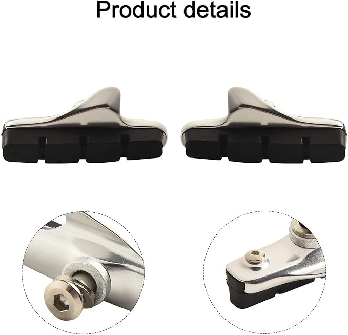 4Pcs Bike Brake Pads, Road Bike Brake Pads Set, Metal Rubber Caliper Brakes Blocks Racing Bicycle Replacement Parts With Alloy Holder, Cycling Components