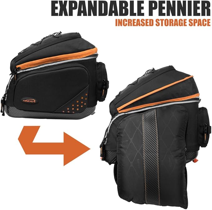 Ibera PakRak Touring Bicycle Seatpost/Disc/Non/Disc Rack and Quick Release Bag (Non-Disc Brake Rack + Trunk Bag with Expandable Panniers)
