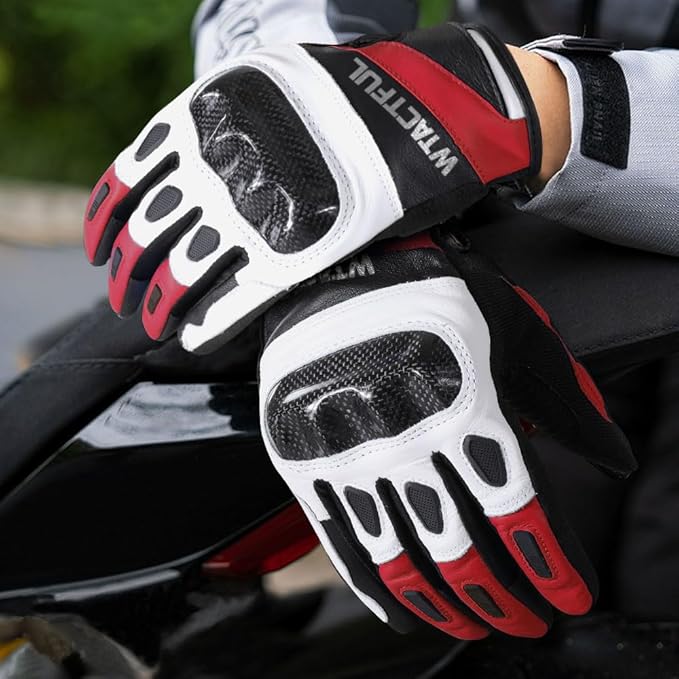 WTACTFUL Goatskin Leather Carbon Knuckle Motorcycle Gloves for Ultimate Protection and Comfort