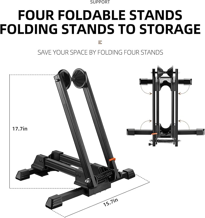 ROCKBROS Foldable Bike Stand Alloy Steel Rust-Resistant Bike Floor Stand Rack Folding Indoor Parking Wheel Holder Fit 20”-29”for Entryway, Garage, Home Bikes Parking & Storage