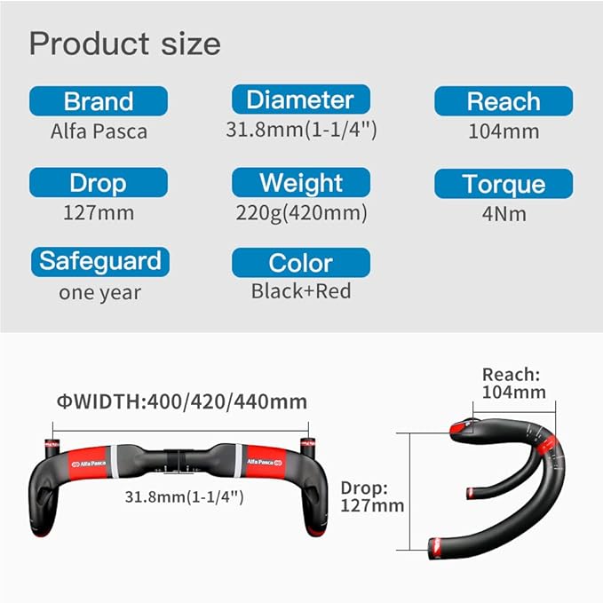 Alfa Pasca Aero Handlebars for Road Bike Carbon Racing Bicycle Handlebars Drop Bars Lightweight 31.8 UD Glossy/Matte 400/420/440mm