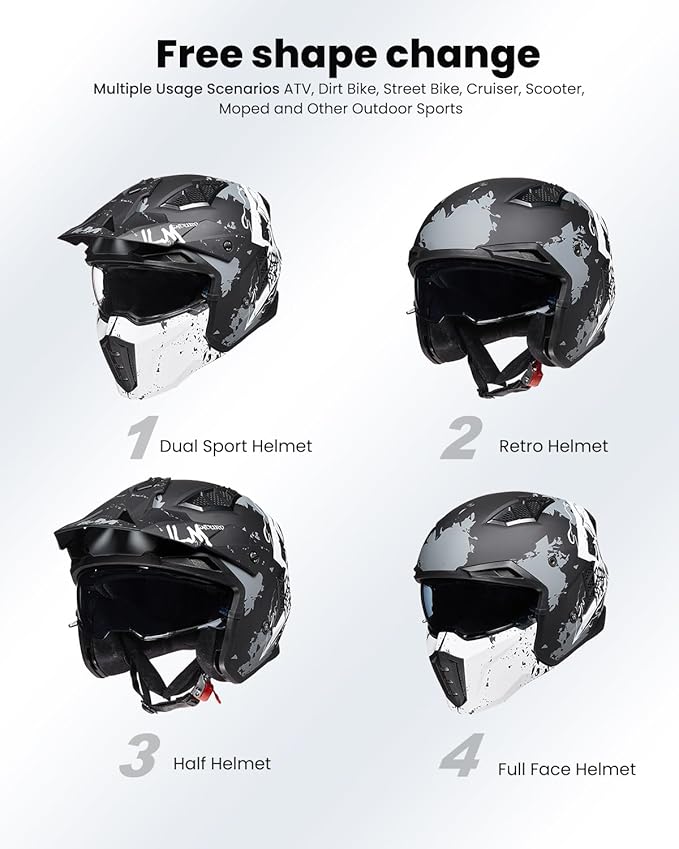 ILM Open Face Motorcycle 3/4 Half Helmet for Men and Women, Vintage Retro Helmet with Visor for Moped ATV Cruiser Scooter DOT Model Z302(Matte Skull,X-Large)
