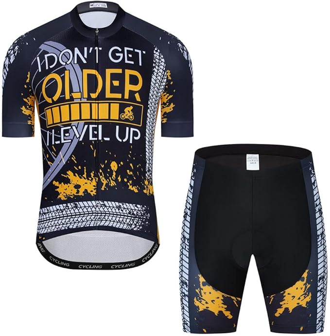 Men Cycling Jersey Set Cycle Short Sleeve Shirt and 3D Cushion Shorts Padded Suit Biking Top