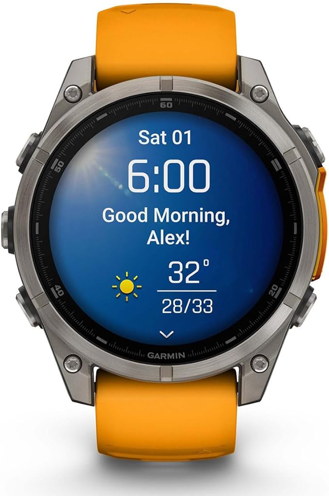 PlayBetter Garmin Fenix 8 AMOLED Sapphire (47mm, Titanium/Spark Orange) Multisport GPS Smartwatch Bundle - 1.4” Touchscreen, Built-in LED Flashlight Wireless Running Earbuds
