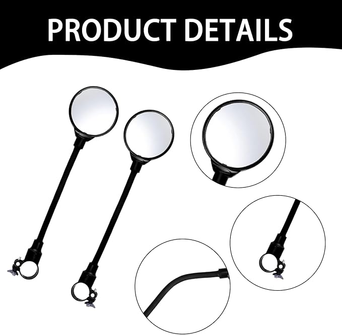 2 Pack Bike Mirror, Adjustable 360° Rotatable Acrylic Convex Handlebar Rearview, Shockproof Wide Angle, Easy Install Rubber Strap, Fits 22-32mm For Mtb, Road Bike, E-Bike, Scooter Safety Cycling