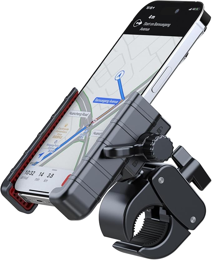 Bicycle Phone Holder Mount, Bike Motorcycle Handlebar Phone Mount Clamp ATV Scooter Phone Clip with One Hand Operation for iPhone Samsung 4.5-7" Smartphone, 360° Rotation