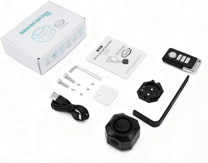 Cruxer Bike Alarm with L-Shaped Bracket for Water Bottle Cage Mount, USB Rechargeable Wireless Anti-Theft Vibration Alarm, 110db Volume and Sensitivity Adjustable Sensor Burglar System with Remote