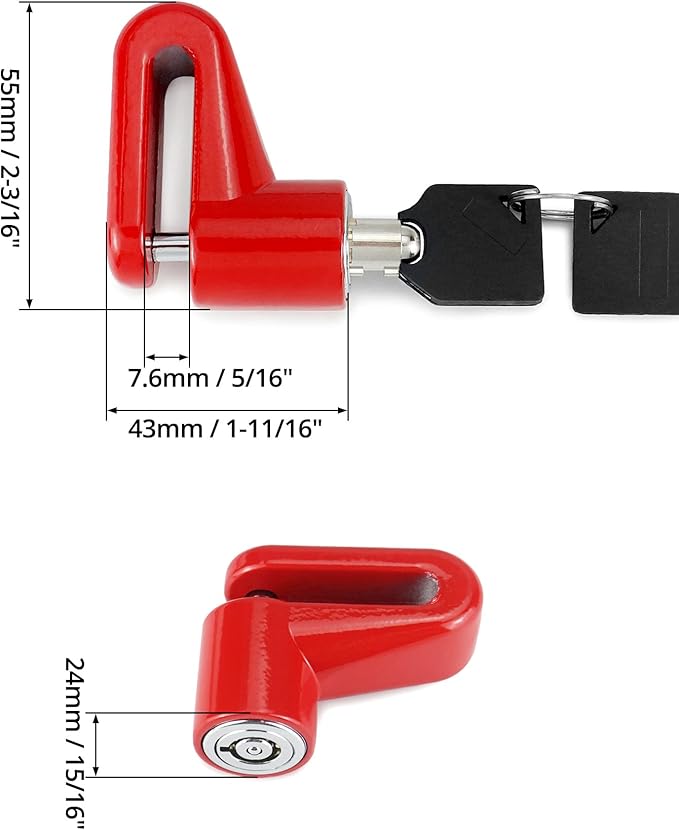 QWORK Motorcycle Bike Anti-Theft Wheel Disc Brake Lock, 2 Pack Safety Disc Wheel Lock with Keys, Keyed Differently Mountain Road Bike Padlock