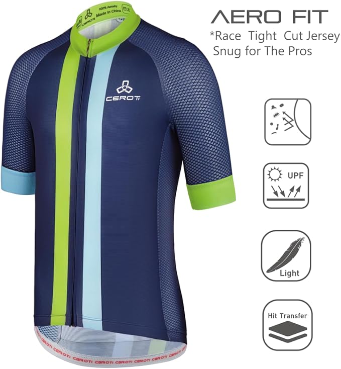 CEROTIPOLAR Snug Fit Men AirCool Cycling Jersey Bike Shirts UPF50+,PRO Dry Fit Light Weight Fabric