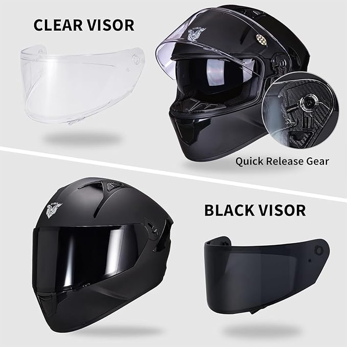 VCOROS Full Face Dual Visor Motorcycle Helmet for Adults Motorbike Street Bike Racing Helmets X9 DOT Approved with Black Visor