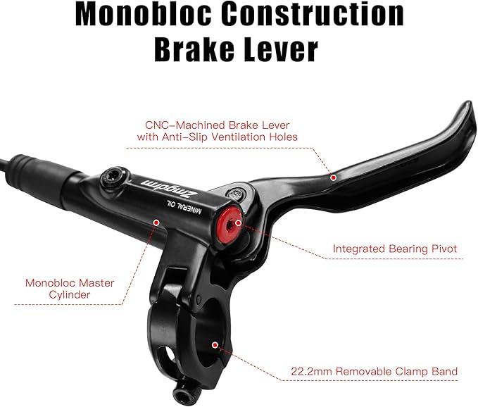 ZTZ 4-Piston Mountain Bike Hydraulic Brake Set, Front 850mm and Rear 1600mm Hydraulic Disc Brake Kit with PM/is Adapter, Fits for eBike, MTB and BMX (Right Front+Left Rear)