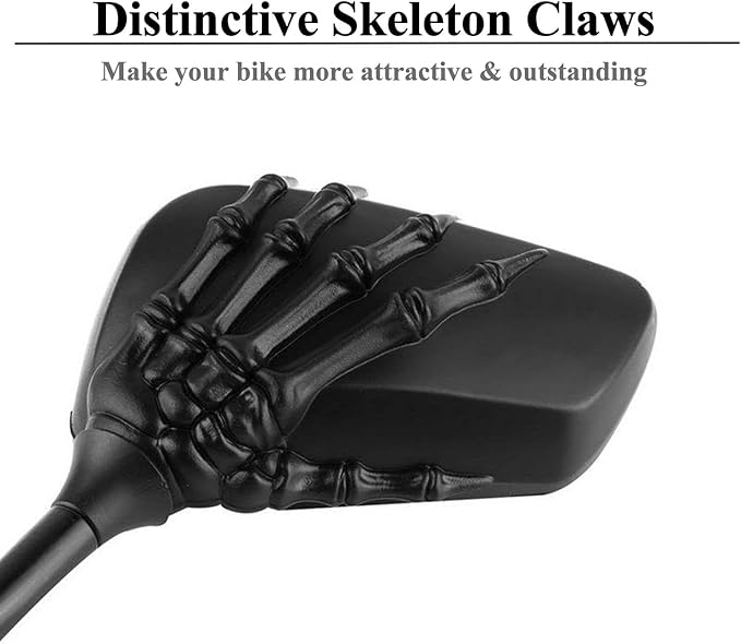 Pairs of Distinctive Skull Skeleton Hand Bicycle Mirror, Rearview Side Mirror Handlebar Mirror Mount Holder Clamp Adaptor 10mm for Scooter Moped Bike Standard Bike Motorcycle