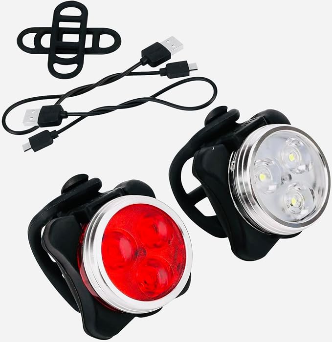 USB Rechargeable Bike Light Set, LED Front Headlight & Rear Tail Light, Waterproof Bicycle Light, 4 Modes, Silicone & Plastic, Bright LED, Outdoor Bike Lighting, Rechargeable Bicycle Light Set